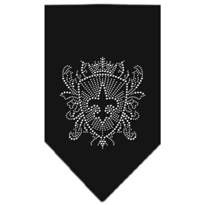 Fleur De Lis Shield Rhinestone Bandana Black Large