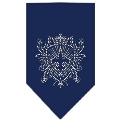 Fleur De Lis Shield Rhinestone Bandana Navy Blue large