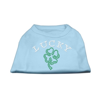 Four Leaf Clover Outline Rhinestone Shirts Baby Blue L