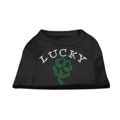 Four Leaf Clover Outline Rhinestone Shirts Black L