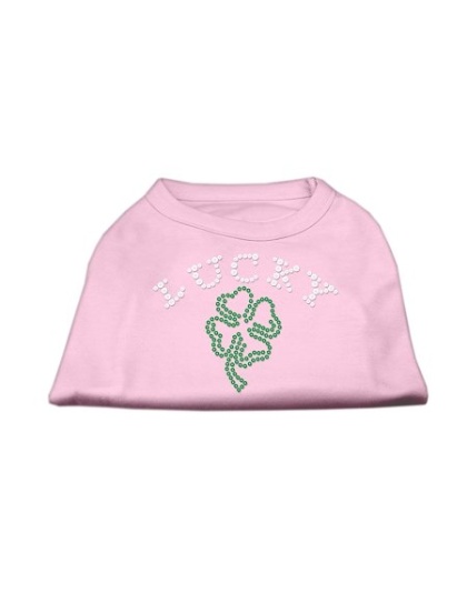 Four Leaf Clover Outline Rhinestone Shirts Light Pink L