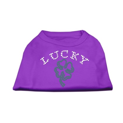 Four Leaf Clover Outline Rhinestone Shirts Purple L