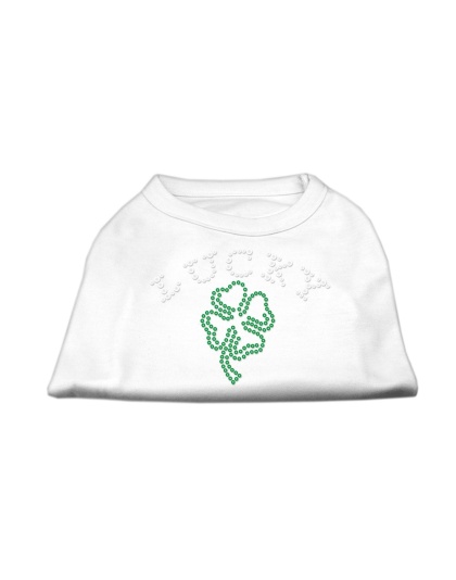 Four Leaf Clover Outline Rhinestone Shirts White L