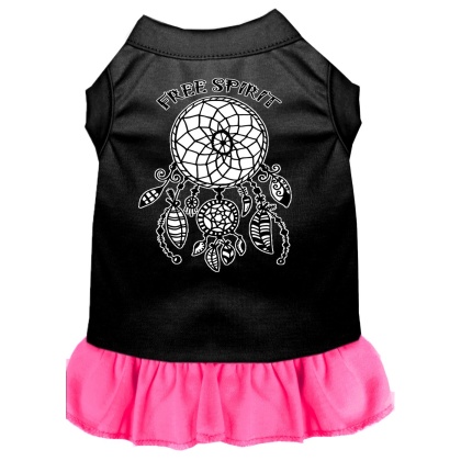 Free Spirit Screen Print Dog Dress Black with Bright Pink Lg