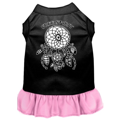 Free Spirit Screen Print Dog Dress Black with Light Pink Lg