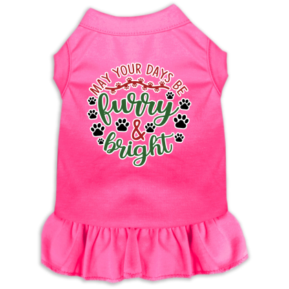 Furry and Bright Screen Print Dog Dress Bright Pink Size XS