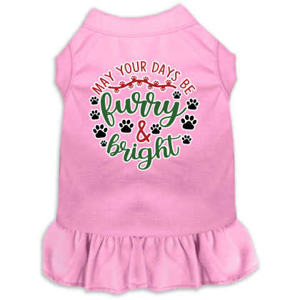 Furry and Bright Screen Print Dog Dress Light Pink Size XS
