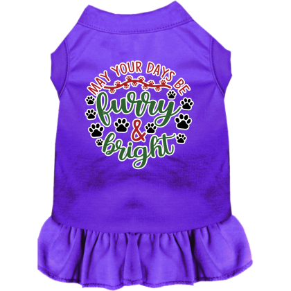 Furry and Bright Screen Print Dog Dress Purple Size XS