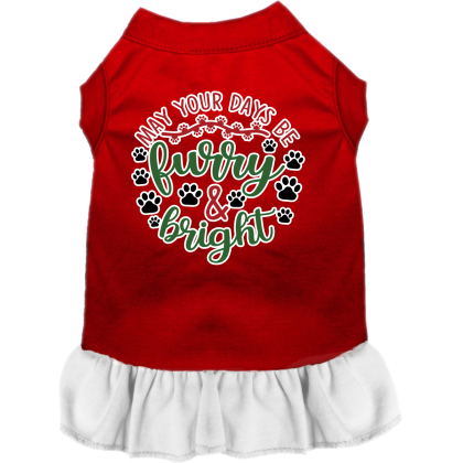 Furry and Bright Screen Print Dog Dress Red with White Size XS