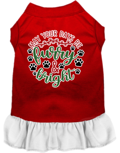 Furry and Bright Screen Print Dog Dress Red with White Size XS