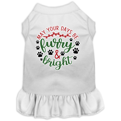 Furry and Bright Screen Print Dog Dress White Size XS