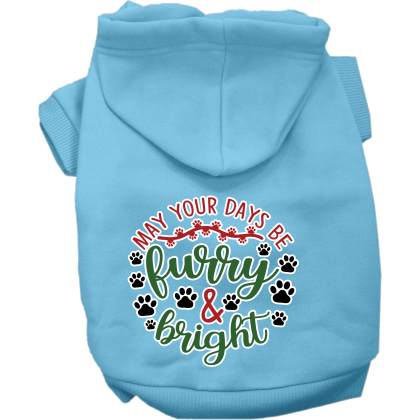 Furry and Bright Screen Print Dog Hoodie Baby Blue Size XS