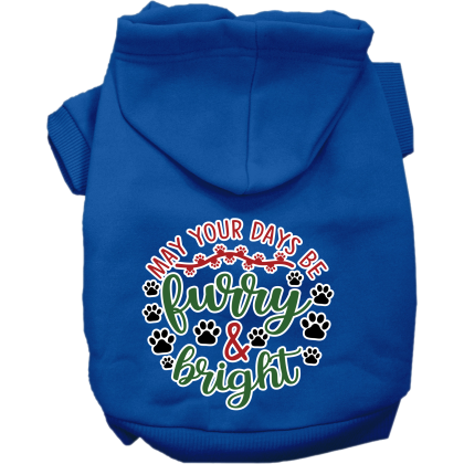 Furry and Bright Screen Print Dog Hoodie Blue Size XS