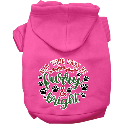 Furry and Bright Screen Print Dog Hoodie Bright Pink Size XS