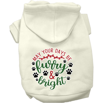 Furry and Bright Screen Print Dog Hoodie Cream Size XS