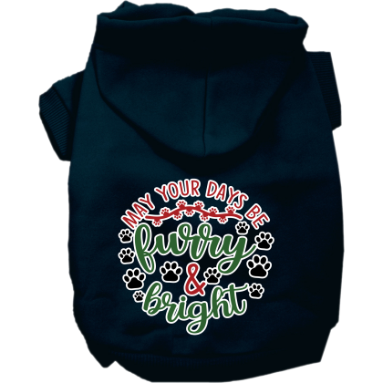 Furry and Bright Screen Print Dog Hoodie Navy Blue Size XS