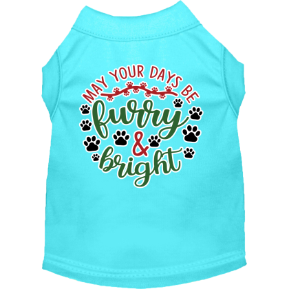 Furry and Bright Screen Print Dog Shirt Aqua Size XS