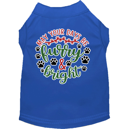 Furry and Bright Screen Print Dog Shirt Blue Size XS
