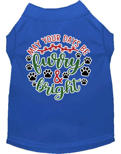 Furry and Bright Screen Print Dog Shirt Blue Size XS