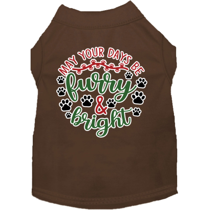 Furry and Bright Screen Print Dog Shirt Brown Size XS
