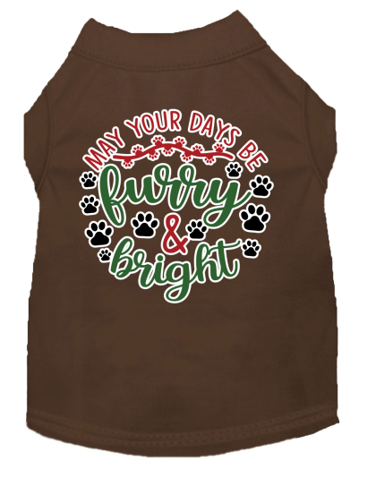 Furry and Bright Screen Print Dog Shirt Brown Size XS