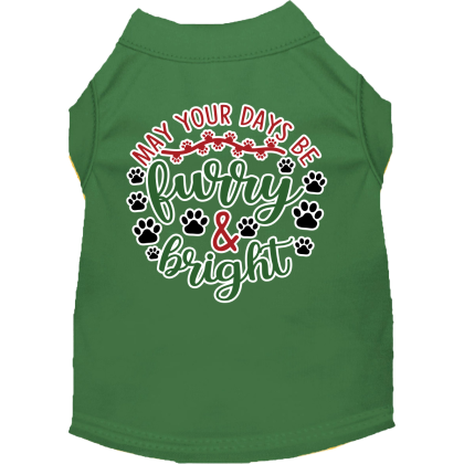 Furry and Bright Screen Print Dog Shirt Green Size XS