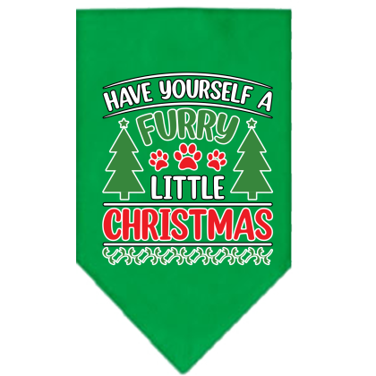 Furry Little Christmas Screen Print Bandana Emerald Green Size Small