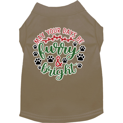 Furry and Bright Screen Print Dog Shirt Tan Size XS