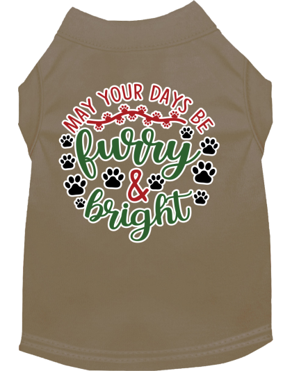 Furry and Bright Screen Print Dog Shirt Tan Size XS