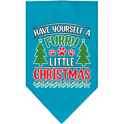 Furry Little Christmas Screen Print Bandana Turquoise Size Small
