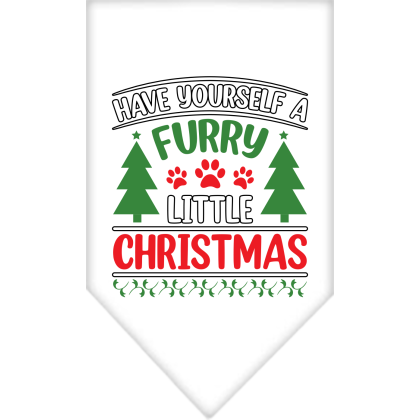 Furry Little Christmas Screen Print Bandana White Size Small