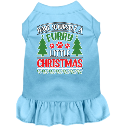 Furry Little Christmas Screen Print Dog Dress Baby Blue Size XS
