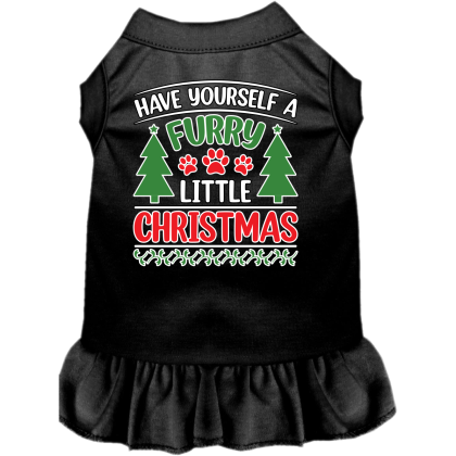 Furry Little Christmas Screen Print Dog Dress Black Size XS