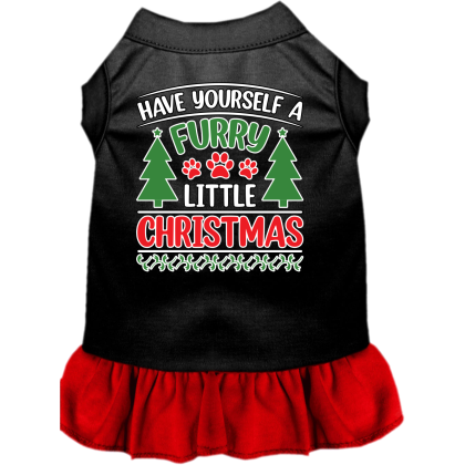 Furry Little Christmas Screen Print Dog Dress Black with Red Size XS