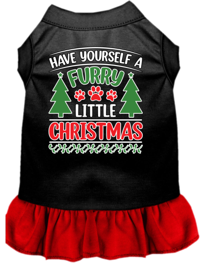 Furry Little Christmas Screen Print Dog Dress Black with Red Size XS
