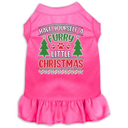 Furry Little Christmas Screen Print Dog Dress Bright Pink Size XS