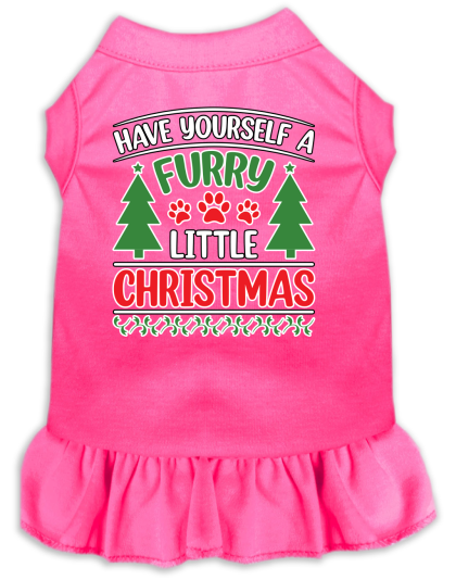 Furry Little Christmas Screen Print Dog Dress Bright Pink Size XS