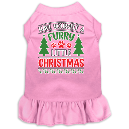 Furry Little Christmas Screen Print Dog Dress Light Pink Size XS
