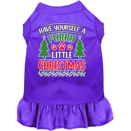 Furry Little Christmas Screen Print Dog Dress Purple Size XS