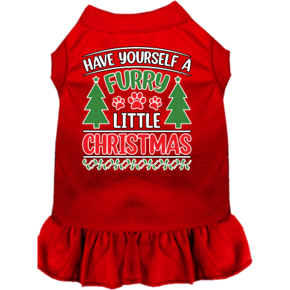 Furry Little Christmas Screen Print Dog Dress Red Size XS