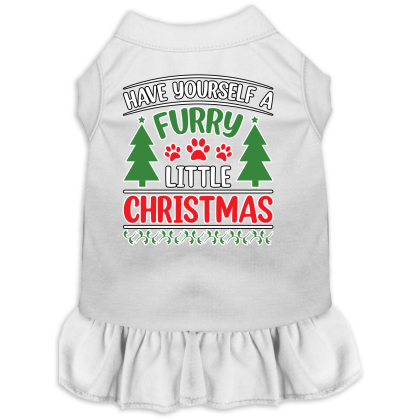 Furry Little Christmas Screen Print Dog Dress White Size XS