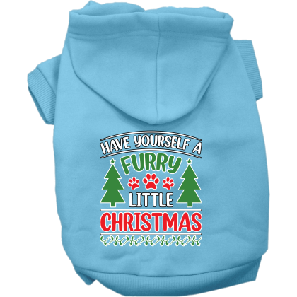 Furry Little Christmas Screen Print Dog Hoodie Baby Blue Size XS