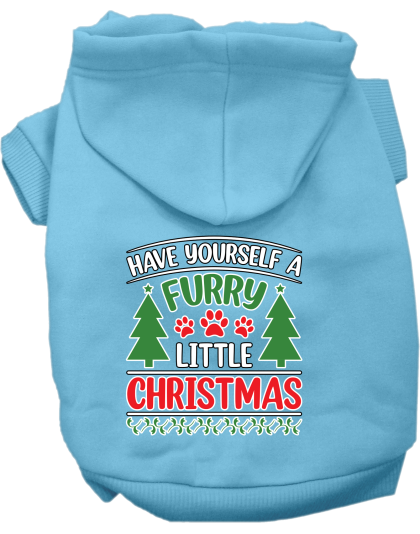 Furry Little Christmas Screen Print Dog Hoodie Baby Blue Size XS
