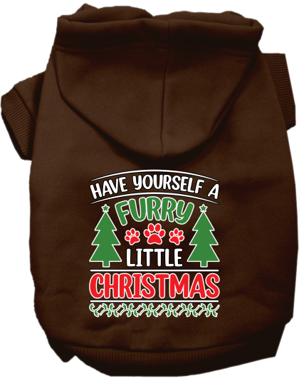 Furry Little Christmas Screen Print Dog Hoodie Brown Size XS
