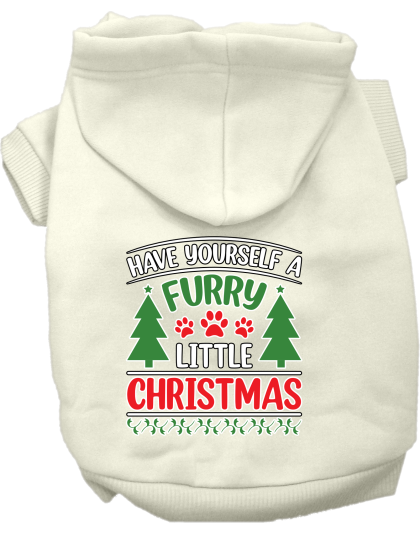 Furry Little Christmas Screen Print Dog Hoodie Cream Size XS
