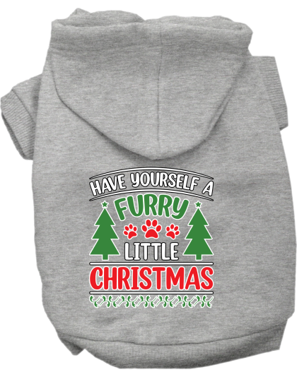 Furry Little Christmas Screen Print Dog Hoodie Grey Size XS