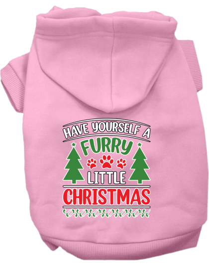Furry Little Christmas Screen Print Dog Hoodie Light Pink Size XS