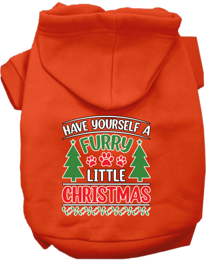 Furry Little Christmas Screen Print Dog Hoodie Orange Size XS