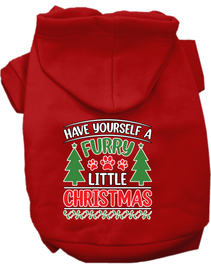 Furry Little Christmas Screen Print Dog Hoodie Red Size XS