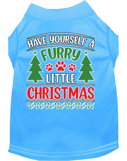 Furry Little Christmas Screen Print Dog Shirt Bermuda Blue Size XS